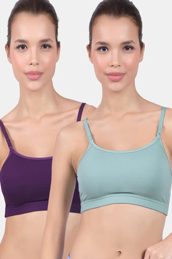 Buy Lady Lyka Cotton Lycra Sports Bra (Pack of 2) - Multicolor